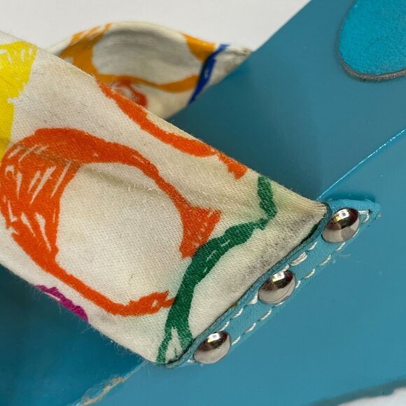 Coach Wedge Sandals Womens 8 Blue Slip On Fabric Studded VINTAGE *Read* - Picture 6 of 15